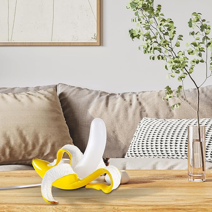 Modern Banana Table Lamp, Desk Lamp,Led Night Light Baking Finish Resin Banana Lighting Fixture for Living Room, Bedroom,Home Office,Kids Room (Sitting)