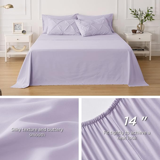 Bedsure Twin XL Comforter Set - Extra Long 5 Pieces Dorm Bedding Sets, Pinch Pleat Light Purple Bed in a Bag with Comforter, Sheets, Pillowcase & Sham