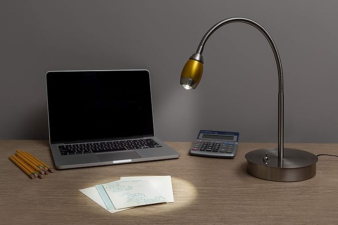 202071-39 Adjustable Beam LED Desk Lamp, 7" x 6" x 19.5", Brushed Nickel/Gold