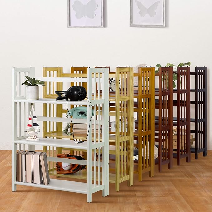 Casual Home 3-Shelf Folding Stackable Bookcase (27.5" Wide)-Walnut
