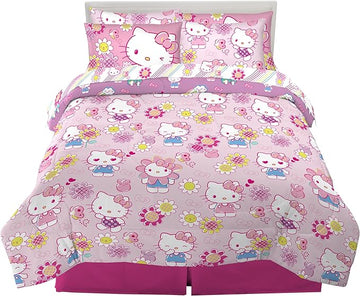 Franco Kids Bedding Super Soft Comforter and Sheet Set with Sham, 7 Piece Full Size, Hello Kitty