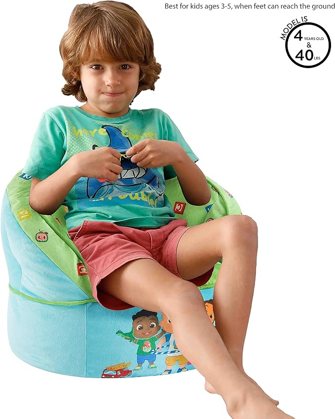Idea Nuova Cocomelon Blue Round Bean Bag Chair for Kids, Ages 3+, Large