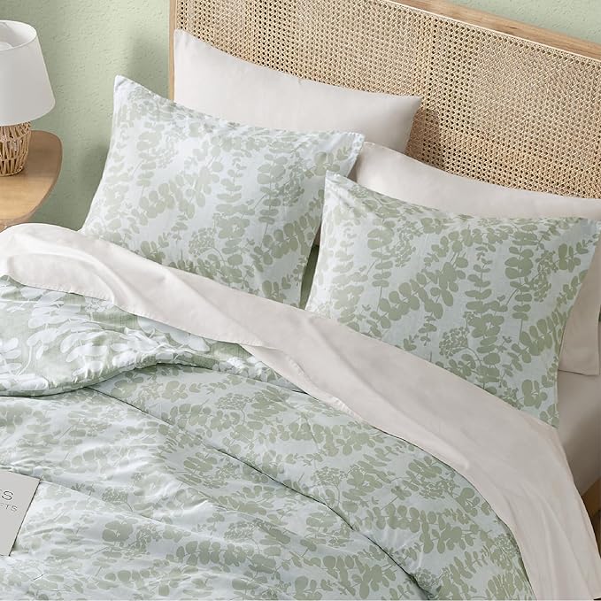 Codi Green Floral Comforter Twin Size, Sage Botanical Bedding Set | Nature Style, Unique Reversible Design, Better for Spring and Summer | Leaf Print 3 Pieces