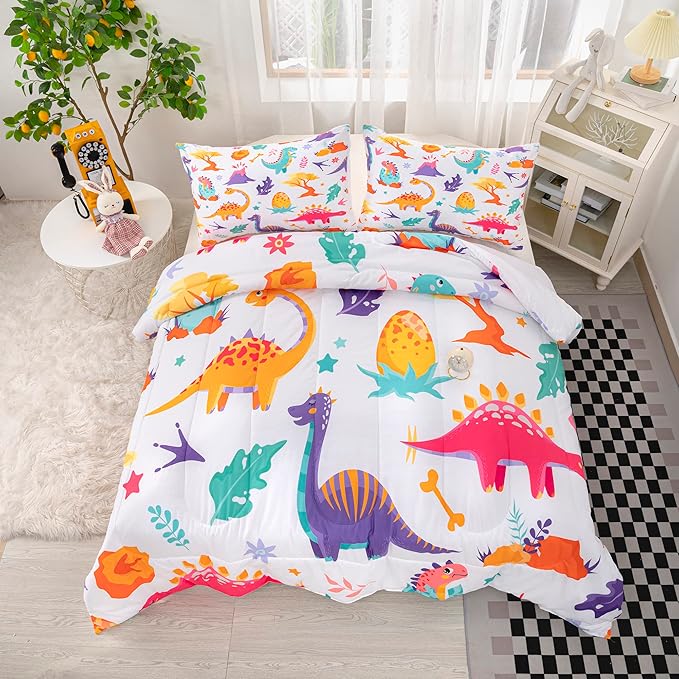 CVHOUSE Dinosaur Bedding Set,Dinosaur Comforter,Dinosaur Comforter Set Full,Microfiber Quilt Set with 1 Comforter and 2 Pillow Cases- 3 Piece