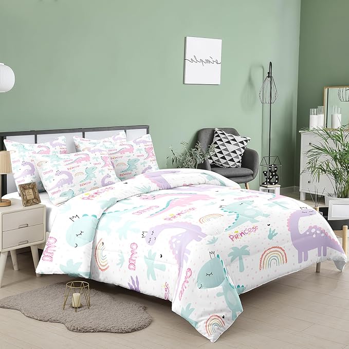 NINENINE Twin Bedding Sets for Girls Dinosaur Comforter Set Princess Bedding Toddler Comforter Sets for Kids Cute Bed Sets with 1 Comforter 1 Pillowcase