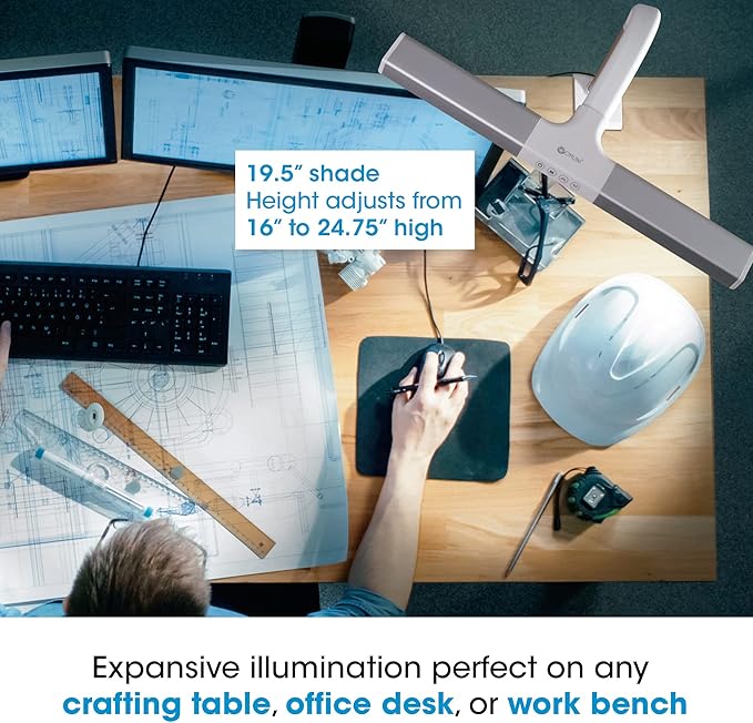 OttLite Perform LED Clamp Lamp for Desks with ClearSun LED Technology - Extra Wide Overhead Lighting with 3 Color Temperatures - Sturdy Clamp Mounts to Tables for Home, Office, Dorms & Workbench