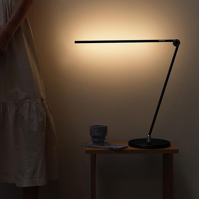 Brightech Libra LED Table Lamp - Contemporary Minimalist Thin Compact Desk Lamp - Adjustable Pivoting LED Head with Built-in Dimmer and Color Changing LED - Black