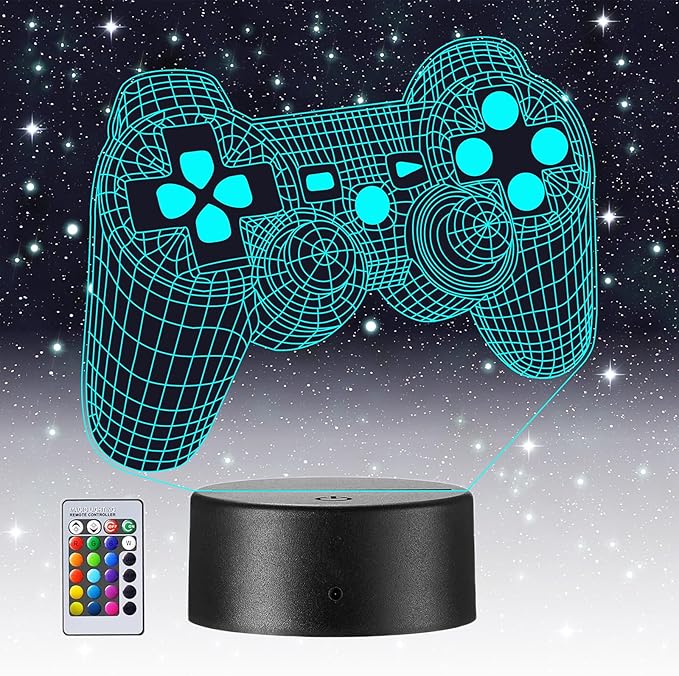 3D Gamepad Night Light,Game Console Illusion lamp with Remote,16 Colors Changing with Remote,Gaming Room Decor Best Gamer Gift,Christmas Birthday Gifts for Boys Girls