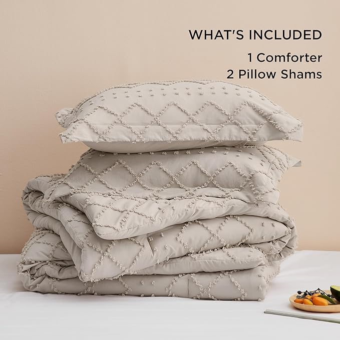 Bedsure California King Comforter Set - Linen Comforter, Boho Tufted Shabby Chic Bedding Comforter Set, 3 Pieces Vintage Farmhouse Bed Set for All Seasons, Fluffy Bedding Set with 2 Pillow Shams