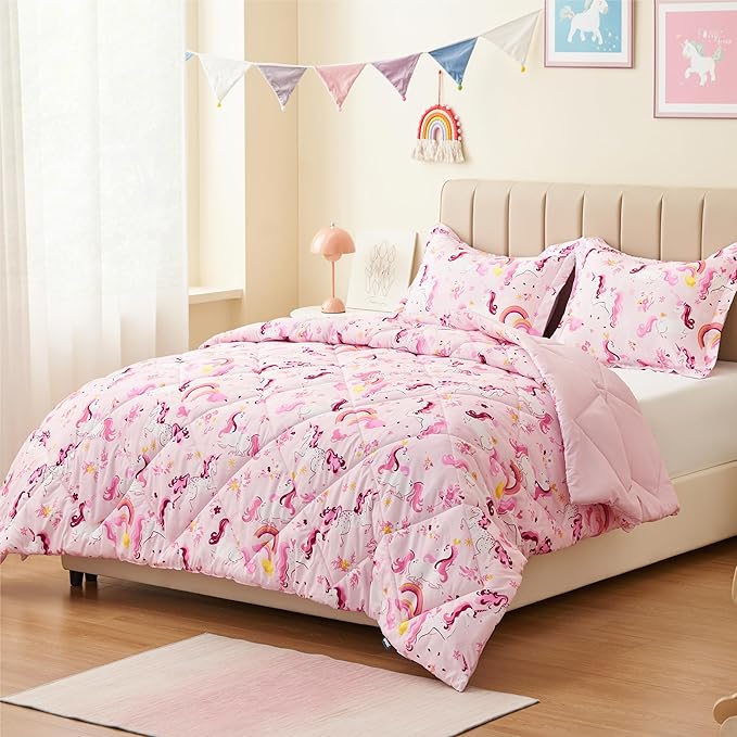 Twin Unicorn Comforters for Boys, 3 Pieces Kids Unicorn Bedding Kids Comforter Sets, Super Soft Lightweight for All Seasons, Includes 1 Comforter (88"x88") and 2 Pillowcase (20"x26"+2")