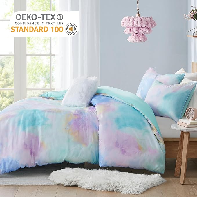 Intelligent Design Duvet Cover King Bedding Sets for Girls & Boys Watercolor Tie Dye Twin Duvet Cover Set Kids, Microfiber King Size Duvet Cover Set, Pillow Cassiopeia, King/Cal King Pink/Blue 4 Piece
