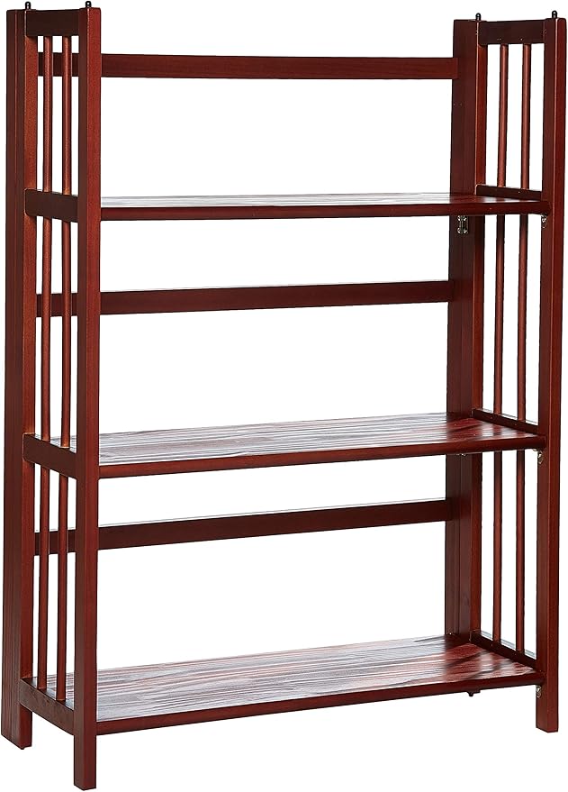 Casual Home 3-Shelf Folding Stackable Bookcase (27.5" Wide)-Walnut & 3-Shelf Folding Bookcase (14" Wide)-Walnut