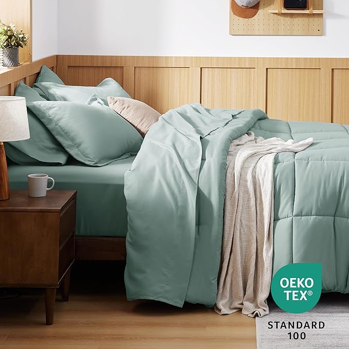 Bedsure Sage Green Twin XL Comforter Set - 5 Pieces Solid Twin XL Bed in a Bag for College, Twin XL Bed Set Sage Green with Comforters, Sheets, Pillowcase & Sham, Extra Long Twin Comforter Set