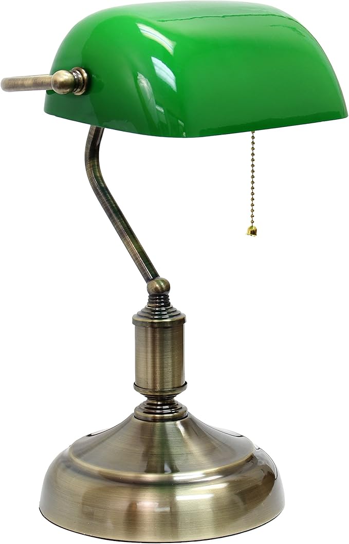 Simple Designs LT3216-GRN Executive Banker's Desk Lamp with Glass Shade, Green