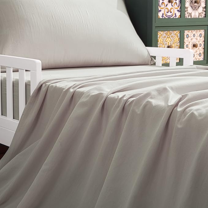 NTBAY Toddler Bedding Set - 4 Piece Soft and Breathable Crib Bedding Set for Boys and Girls, Includes Quilted Comforter, Fitted Sheet, Flat Top Sheet and Envelope Pillowcase, Smoke Grey