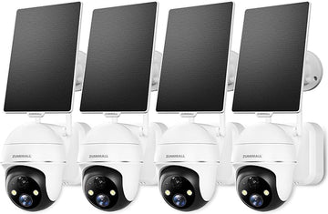 ZUMIMALL Solar Security Cameras Wireless Outdoor - 4 Packs, 360° View Outdoor Camera Wireless Solar Powered,2.4G WiFi Only, Spotlight/Siren//3MP Color Night Vision/AI Detection/IP66, Work with Alexa