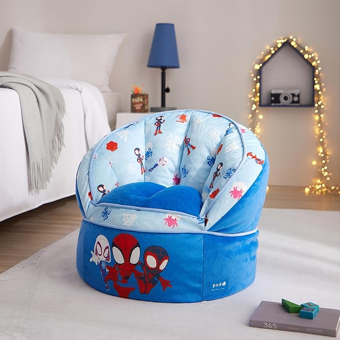 Idea Nuova Marvel Spidey and His Amazing Friends Blue Round Bean Bag Chair for Kids, Ages 3+, Large