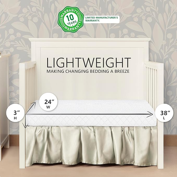 3-in-1 Folding Portable Crib and 3” Extra Firm Fiber Crib Mattress Bundle, Natural and Greenguard Gold Certified