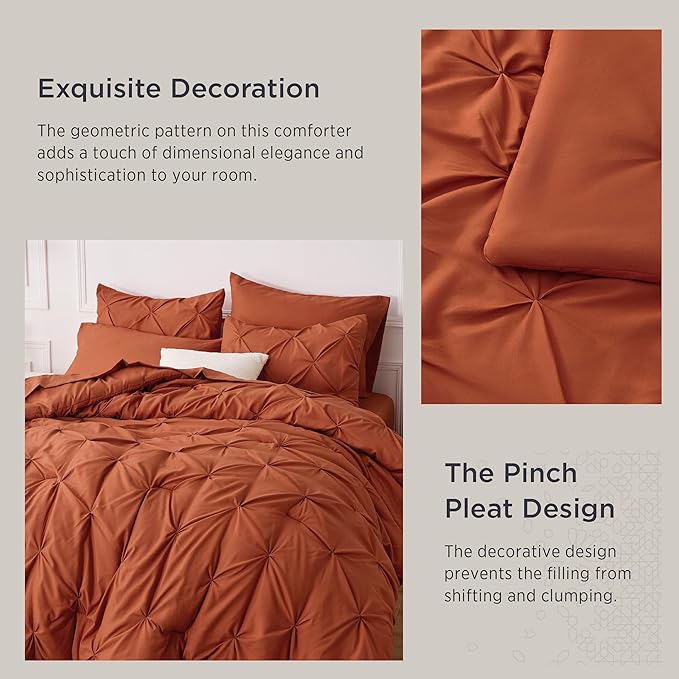 Bedsure King Size Comforter Set - Bedding Set King 7 Pieces, Pintuck Bed in a Bag Burnt Orange Bed Set with Comforter, Sheets, Pillowcases & Shams