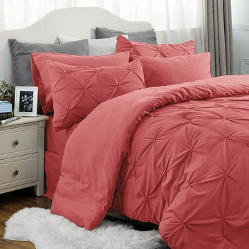 Bedsure Comforter Set Queen - Bed in a Bag Queen 7 Pieces, Bedding Sets Bed Set with Comforter, Sheets, Pillowcases & Shams (Coral Red)