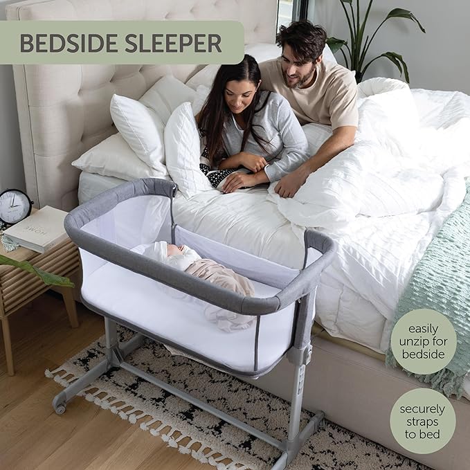3 in 1 Baby Bassinet, Bedside Sleeper, & Playpen, Easy Folding Portable Crib (Grey)- KoolaBaby (Mesh Bassinet)