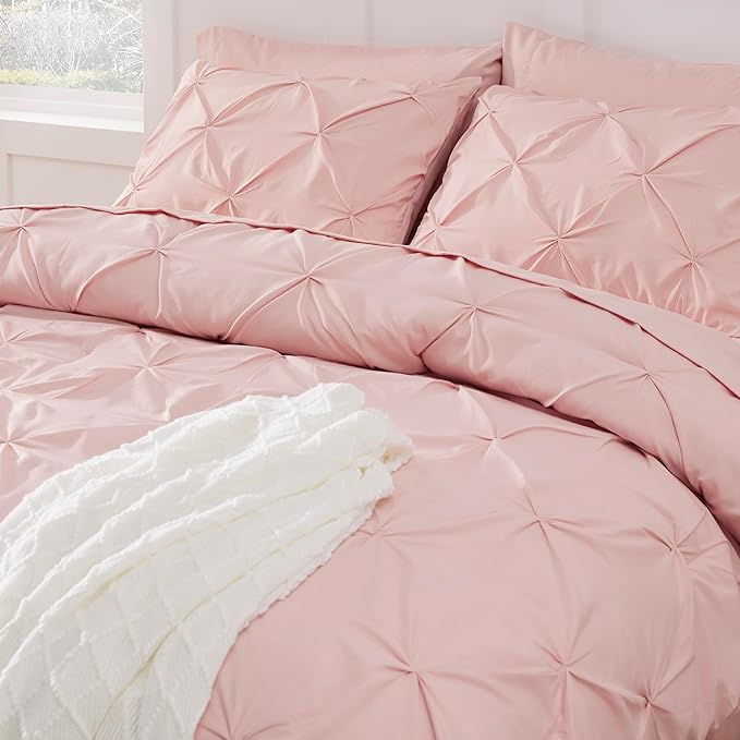 Bedsure Pink Comforter Set Queen - Bed in a Bag Queen 7 Pieces, Pintuck Bedding Sets Pink Bed Set with Comforter, Sheets, Pillowcases & Shams
