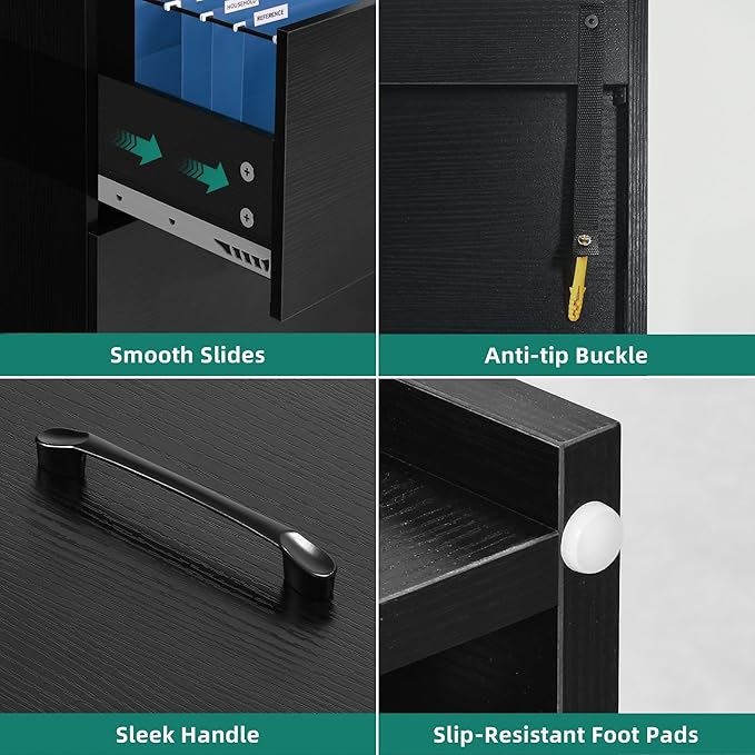 YITAHOME Wood File Cabinets, Heavy Duty Garage Tool Cabinets with Doors & Adjustable Shelves, Big Storage Filing Lockers for Home Office, Living Room, Pantry, Gym, Basement, Warehouse, Black