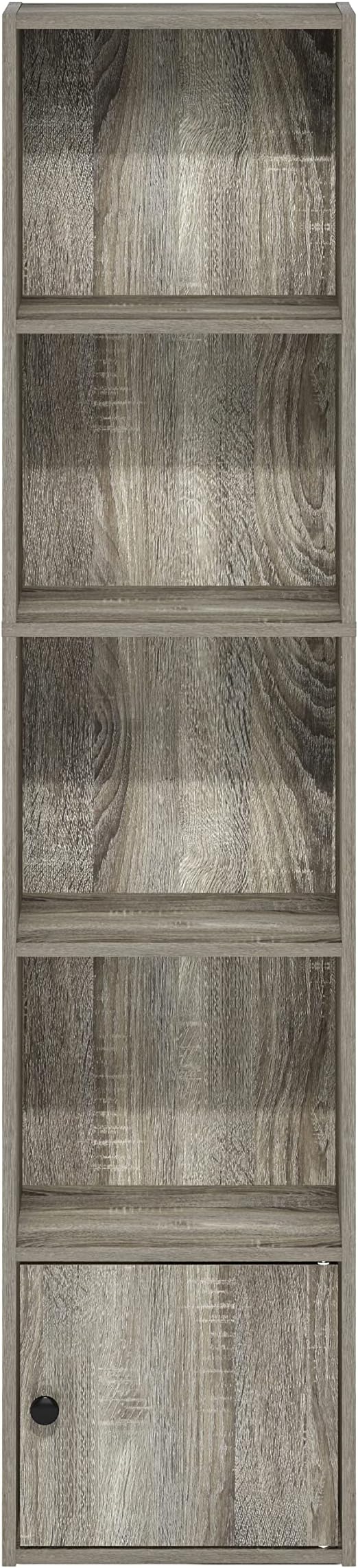 Furinno Luder Shelf Bookcase with 1 Door Storage Cabinet, French Oak