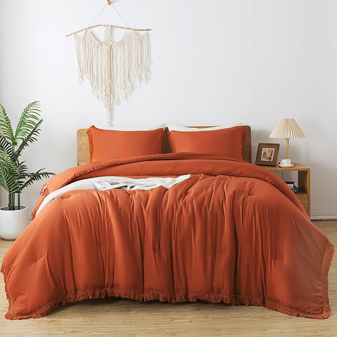 Andency California King Comforter Set Burnt Orange - 3 Pieces Cal King Boho Terracotta Lightweight Bedding Comforter Sets, Oversized All Season Soft Bed Set (104x96In Comforter & 2 Pillowcases)