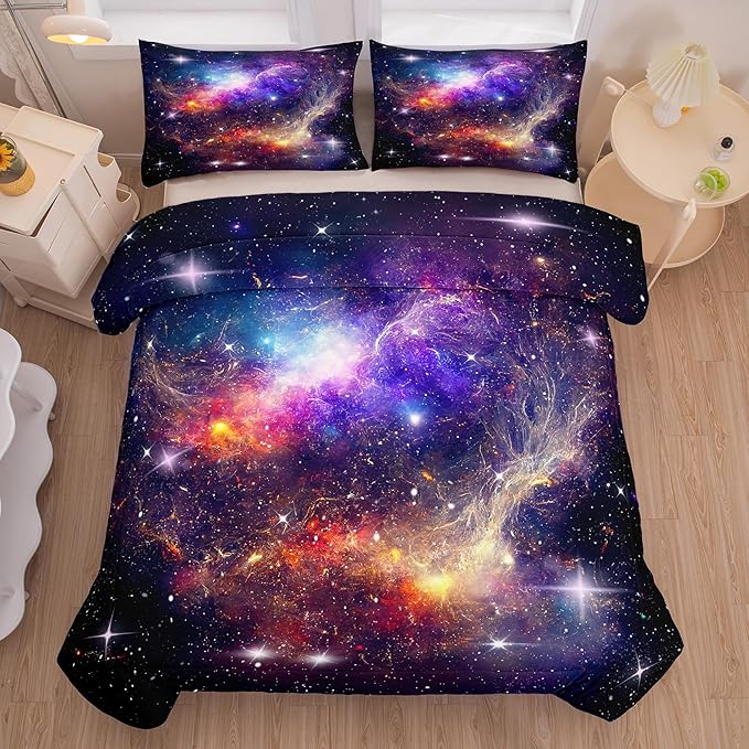 Tailor Shop Galaxy Comforter Space Kids Bedding Set Twin Size, Purple Comforter for Girls with 1 Pillowcase