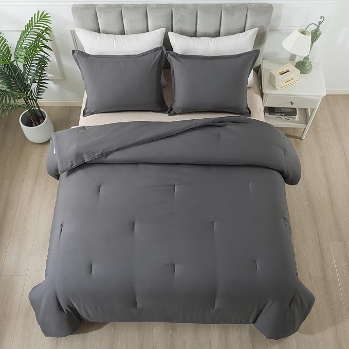 Dark Gray Comforter Set Twin, Solid Grey Down Alternative Bedding Comforter Set, Breathable Fluffy Microfiber Comforter Twin Size (68"x90") for All Seasons with Pillowcase…