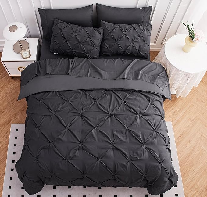 LANE LINEN Comforter Bed Set for Split King Mattress, Soft 8 Piece Split King Bed in a Bag with 1 King Comforter, 1 King Size Flat Sheet, 2 Twin XL Fitted Sheets, 2 Pillowcases & 2 Shams - Grey