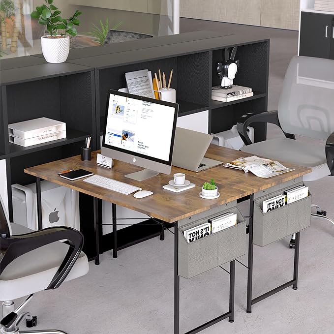HealSmart 32/40/47 Home Office Writing Small Desk, Modern Simple Style PC Table with Storage Bag, 47 Inch, Brown/47 inch New Version