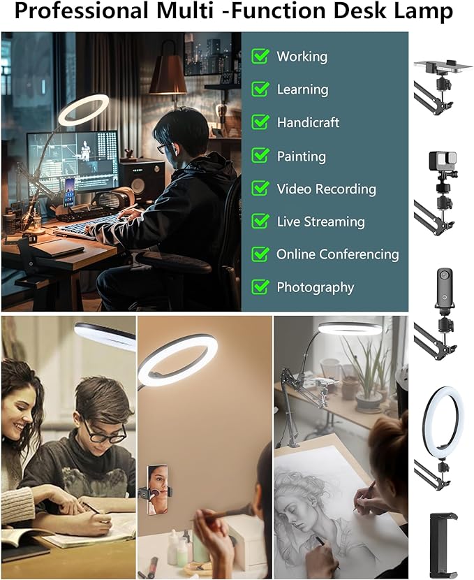 Zoom Lighting for Computer Video Conference, 10 Inch Ring Light with Stand for Video Recording, Working, Learning, Zoom Call, Webcam Laptop Light with Phone Holder for Podcast Live Streaming