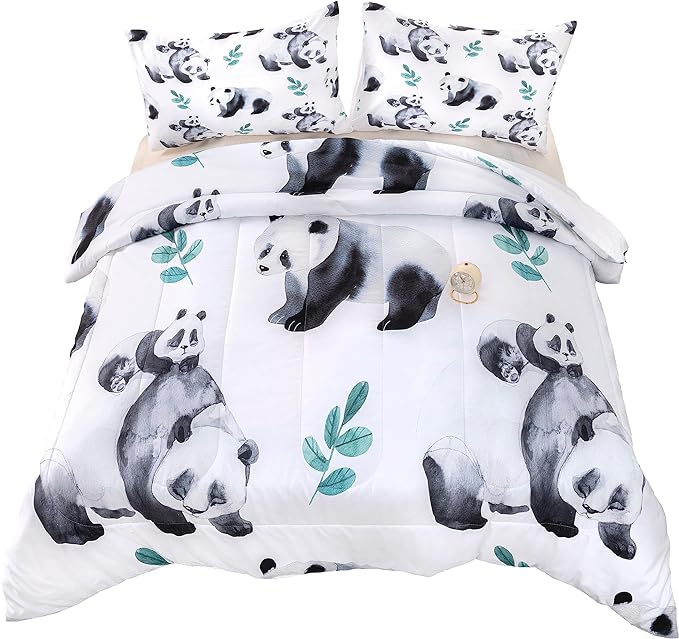 CVHOUSE Panda Bedding Set,Panda Comforter Twin,Cute Panda Comforter Set for Girls Kids Teens,Kawaii Panda Quilt Set with 1 Comforter and 2 Pillow Cases- 3 Piece