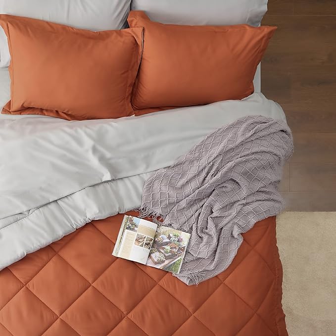 Bedsure Burnt Orange King Size Comforter Set - 7 Pieces Reversible King Bed in a Bag King Bed Set with Comforters, Sheets, Pillowcases & Shams, King Bedding Sets