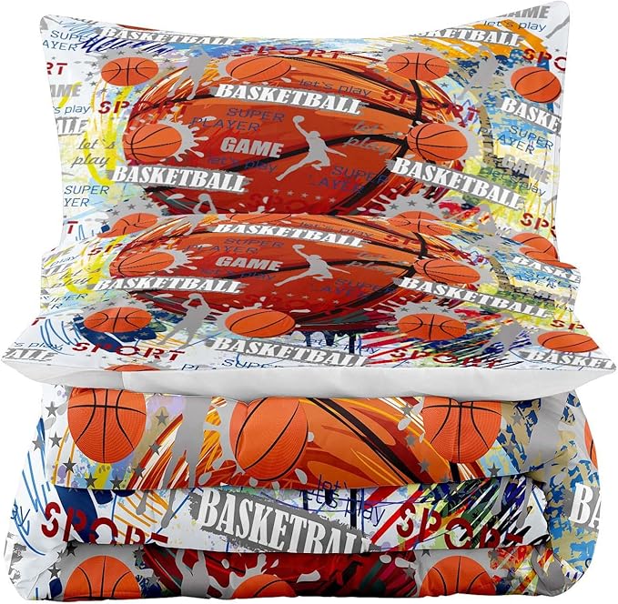 Tailor Shop Basketball Comforter Sets,Kids Twin Bedding Size,Basketball Bedding Sets for Boys Teens,Sport Comforter Sets with 1 Comforter 2 Pillowcases…………