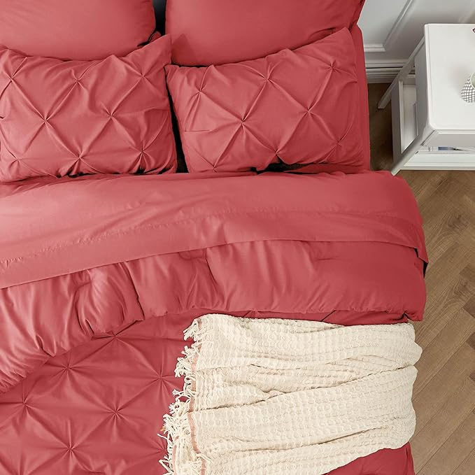 Bedsure Full Size Comforter Sets - Bedding Sets Full 7 Pieces, Bed in a Bag Bed Sets with Comforter, Sheets, Pillowcases & Shams, Adult & Kids Bedding (Coral Red)