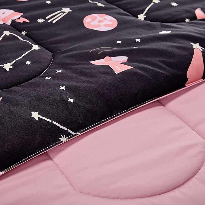 SLEEP ZONE Kids Bedding Comforter Set Full/Queen Size - Super Cute & Soft Kids Bedding 7 Pieces Set with Comforter, Sheet, Pillowcase & Sham (Pink Galaxy)