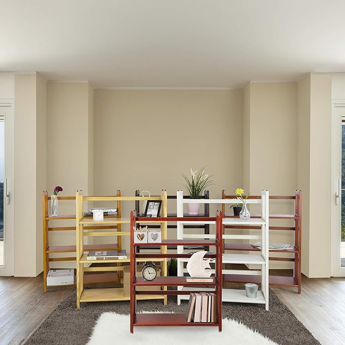 Casual Home 3-Shelf Folding Stackable Bookcase (27.5" Wide)-Walnut