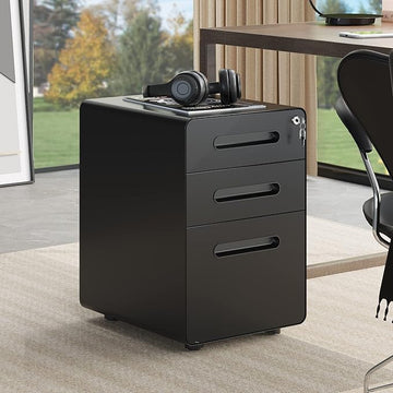 YITAHOME 3-Drawer Metal Mobile File Cabinet, Rolling Filing Cabinet with Lock, Filing Cabinet Under Desk fits Legal/A4 Size for Home/Office, Fully Assembled,Black