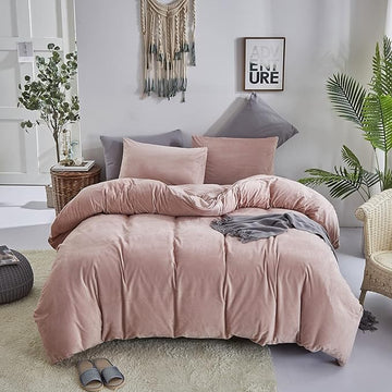 Wellboo Pink Velvet Comforter Sets Full Light Red Fluffy Bedding Comforters Full Size Women Girls Solid Pink Cute Flannel Quilts Aesthetic Pink Warm Winter Blankets Micromink Sherpa Fuzzy Plush Bed