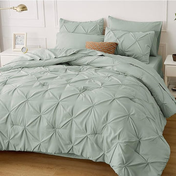 Bedsure California King Comforter Set - Cal King Bed Set 7 Pieces, Pinch Pleat Green Cali King Bedding Set with Comforter, Sheets, Pillowcases & Shams