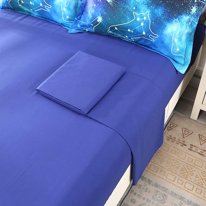 Wowelife Galaxy Bedding Twin Comforter Set for Boys and Girls 5 Pieces Cat Galaxy Comforter Set Outer Space Twin Bedding Set with Sheets Comfortable and Breathable for Kids
