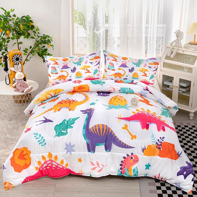 CVHOUSE Dinosaur Bedding Set,Dinosaur Comforter,Dinosaur Comforter Set Twin,Microfiber Quilt Set with 1 Comforter and 2 Pillow Cases- 3 Piece