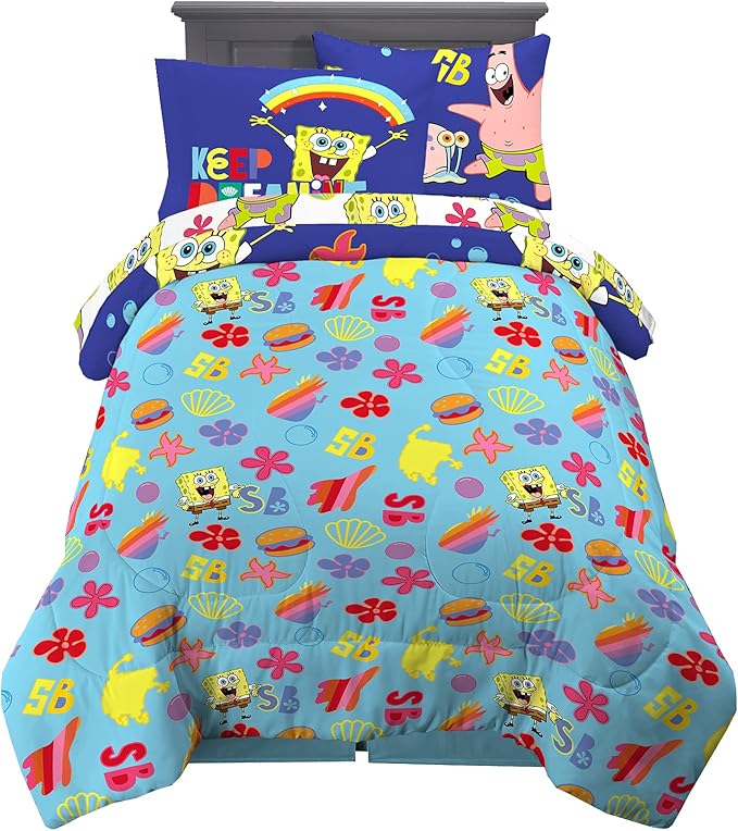 Franco Kids Bedding Super Soft Comforter and Sheet Set with Sham, 5 Piece Twin Size, Spongebob Squarepants