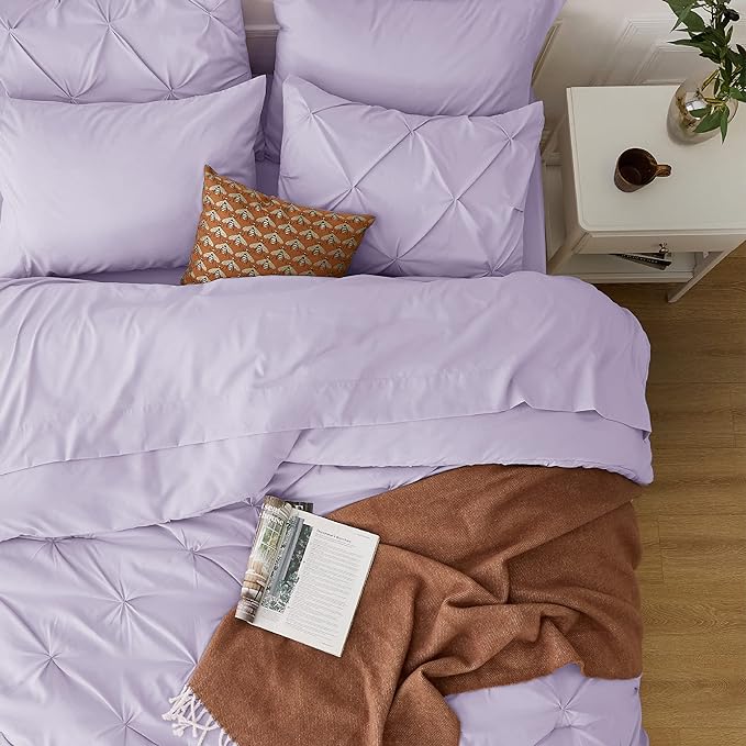 Bedsure Light Purple Comforter Set Queen - Bed in a Bag Queen 7 Pieces, Pintuck Beddding Sets Light Purple Bed Set with Comforter, Sheets, Pillowcases & Shams
