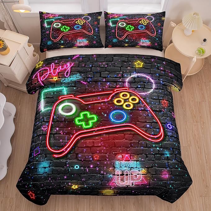 Boys Bedding Sets Twin Size, Gaming Comforter Sets for Boys, Boys Twin Comforter Set, Teen Boy Gamer Bedding Set with 1 Pillowcase…