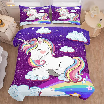 Tailor Shop Unicorn Bedding Sets Twin Size,Purple Unicorn Comforter Sets for Girls Kids Teens with 1 Pillowcase…