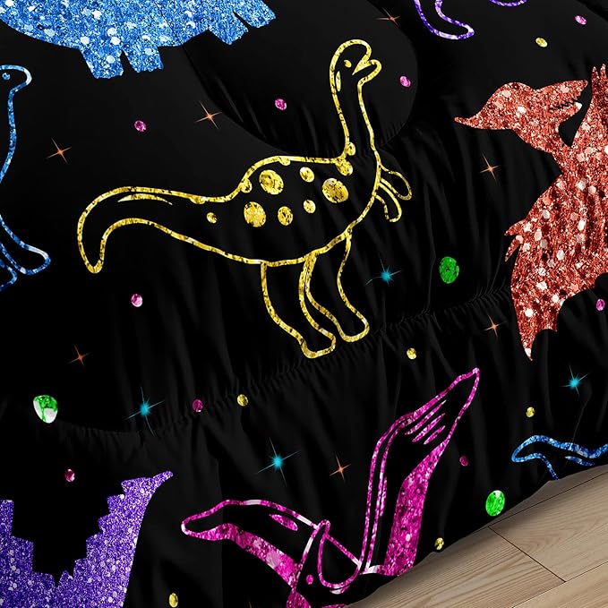 Dinosaur Kids Bedding Sets for Boys, Cartoon Dinosaur Comforter Sets Queen Size Colorful Dinosaur Bedding Soft Breathable Dinosaur Quilt for All Season (1 Comforter 2 Pillowcase)